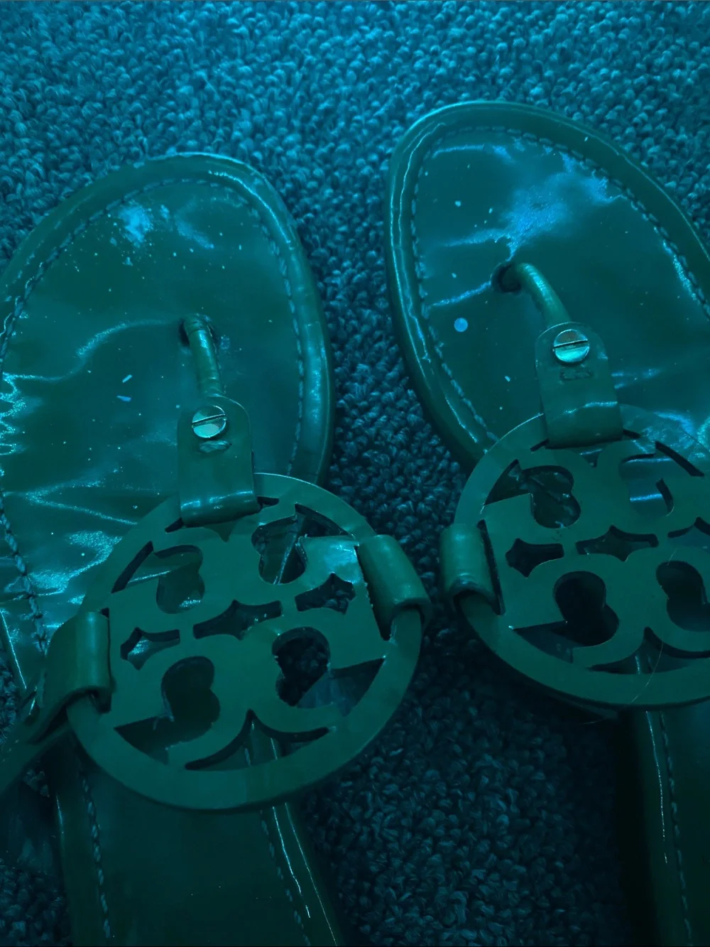Tory Burch Camel Tan Logo Thong Sandals